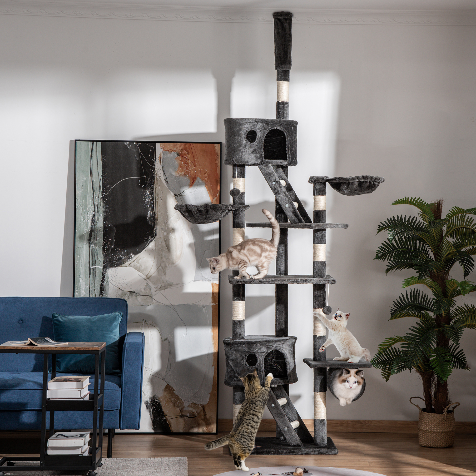 Indoor Cat Specific Floor Standing Tree, Adjustable Height, 240-260 Cm - Dark — image 7
