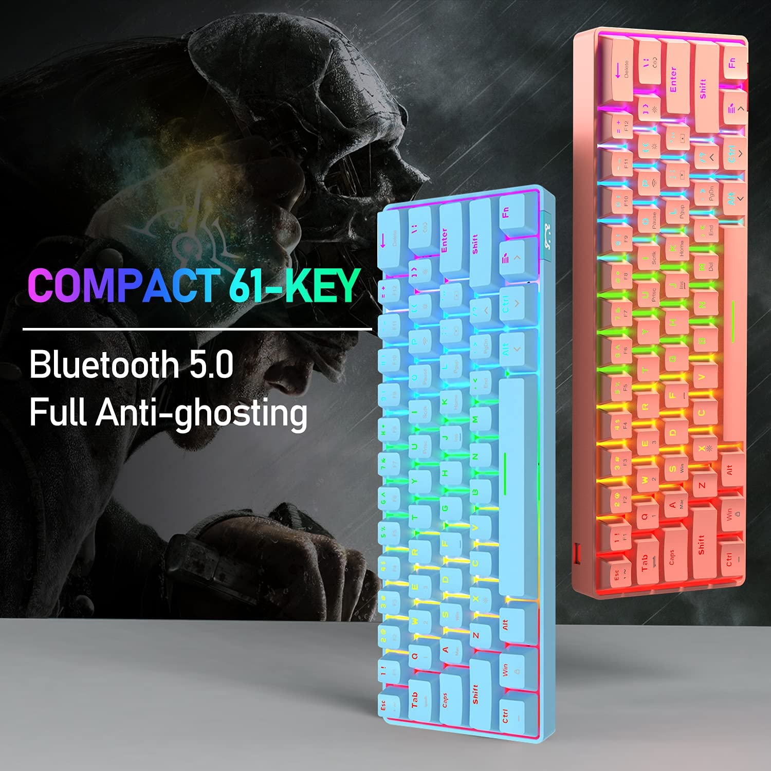 USB Bluetooth Wireless Gaming Keyboard RGB Backlight Mechanical Compact Keypad,The Main Color Of The Product Is Available For Sale.