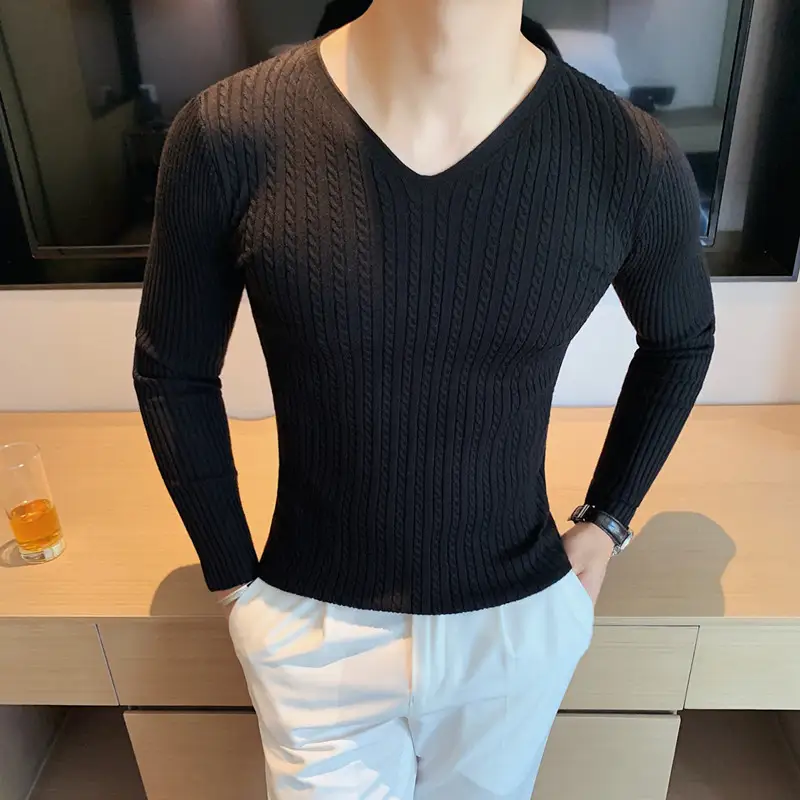 Autumn And Winter Men's Solid Color V-neck Bottoming Knitwear