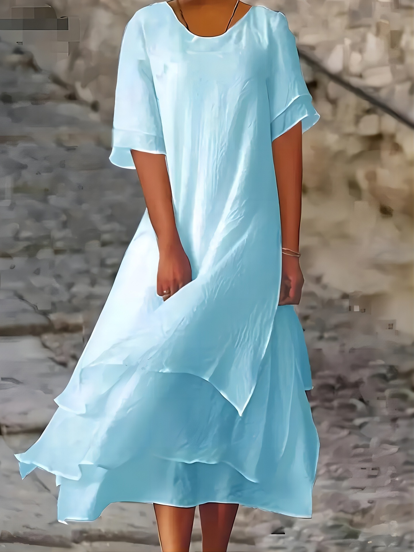 2026 Cross-border Spring And Summer New Style Independent Station Amazon Fashion Plus-Size Women's Spring And Summer Fashion Leisure Retro Double-layer Dress