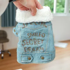 New Pet Plush Thick Denim Cotton Coat English Letters - English Letter Denim Cotton - View 1