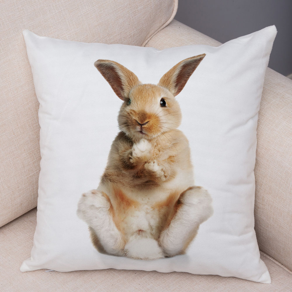 Rabbit Pattern Linen Cushion Cover (A-45x45cm)