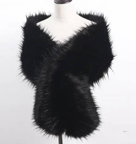 Lengthened Faux Fox Fur Bridal Evening Dress Black - Shop at LoveMi