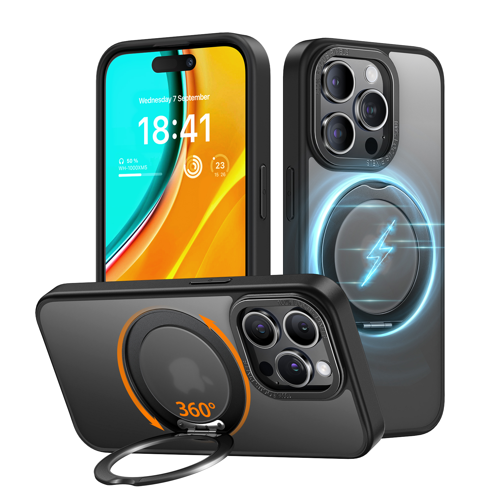 Rotatable Ring Stand Case , Compatible With MagSafe, Raised Camera Frame Kicksta