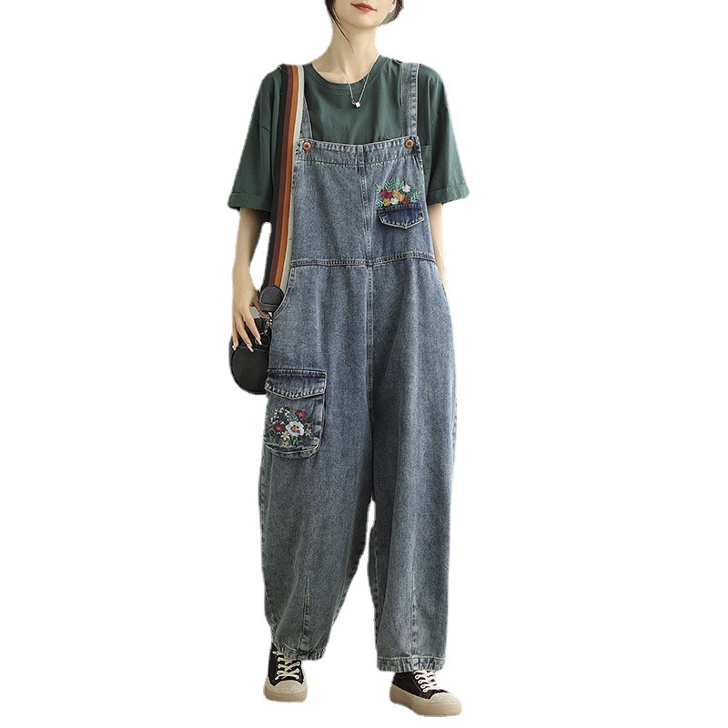 New Real Time Shooting Of Denim Embroidered Strap Pants For Women