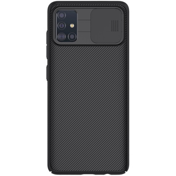 Samsung A71-ի պատյան՝ տեսախցիկի սահող պաշտպանիչ ծածկով, սև հայելի
