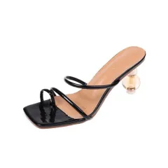Women's Shallow Mouth Thick High Heel Casual Slippers - Black - View 1