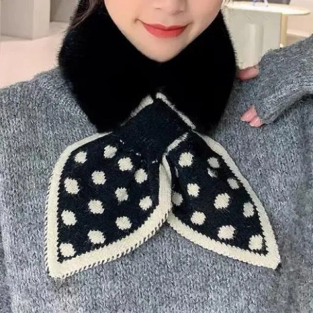 Thickened Upgraded Winter Pearl Like Plush Neck Guard Neckband Wave Point Black - Shop at LoveMi