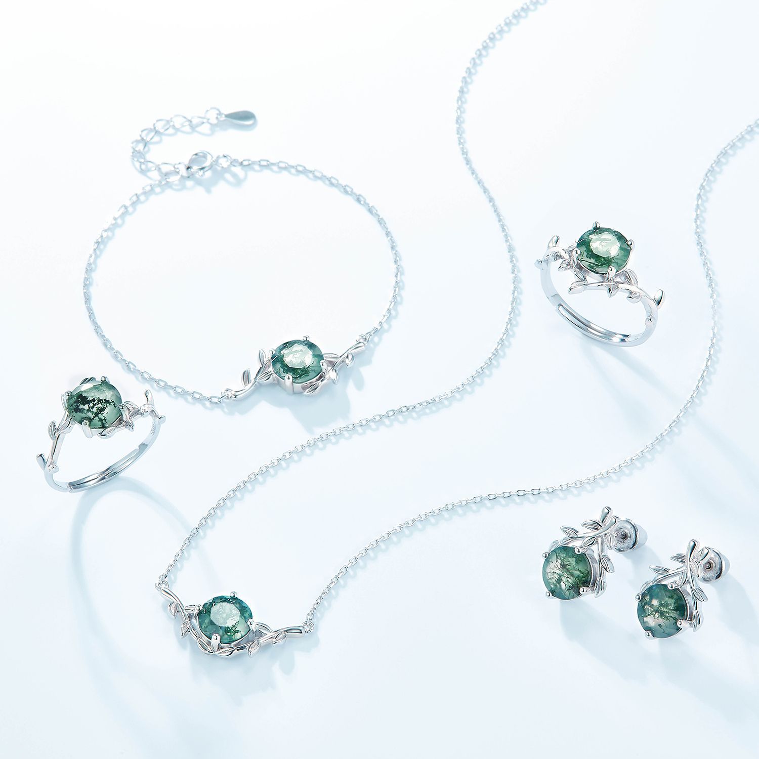 Women's Olive Agate Stud Earrings