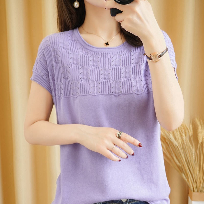 Cotton And Linen Fashion Short-sleeved Sweater Tops Round Neck T-shirt