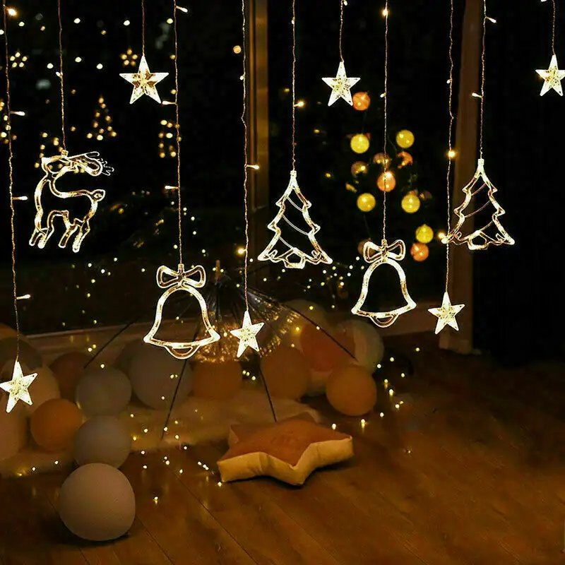 LED Fairy String Window Curtain Lights Star Christmas Xmas Party Home Indoor