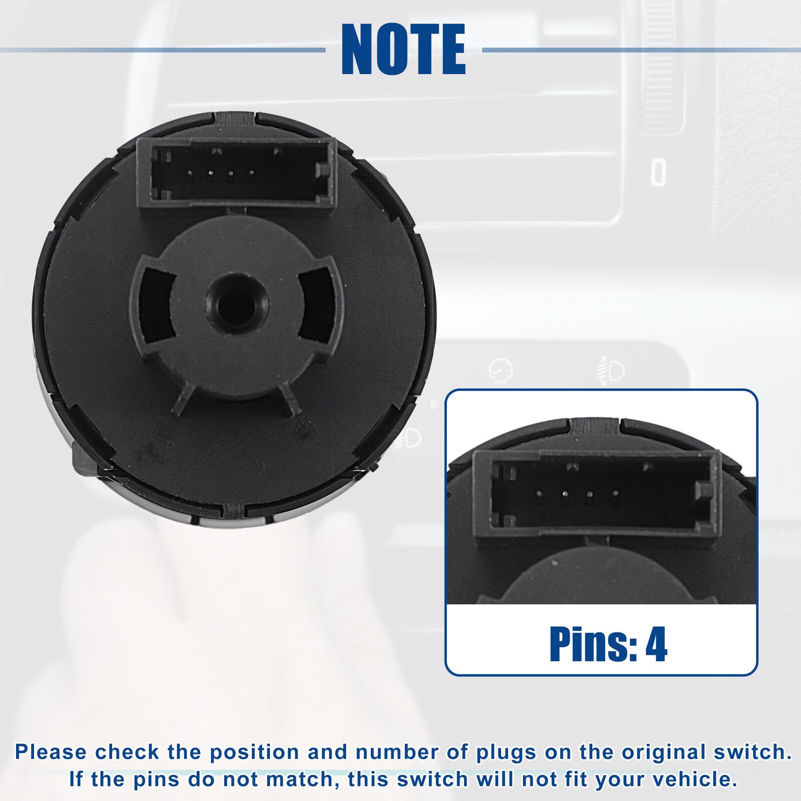 OEM-style plug-in connector on back of Silverado Sierra dash headlight switch — no splicing required