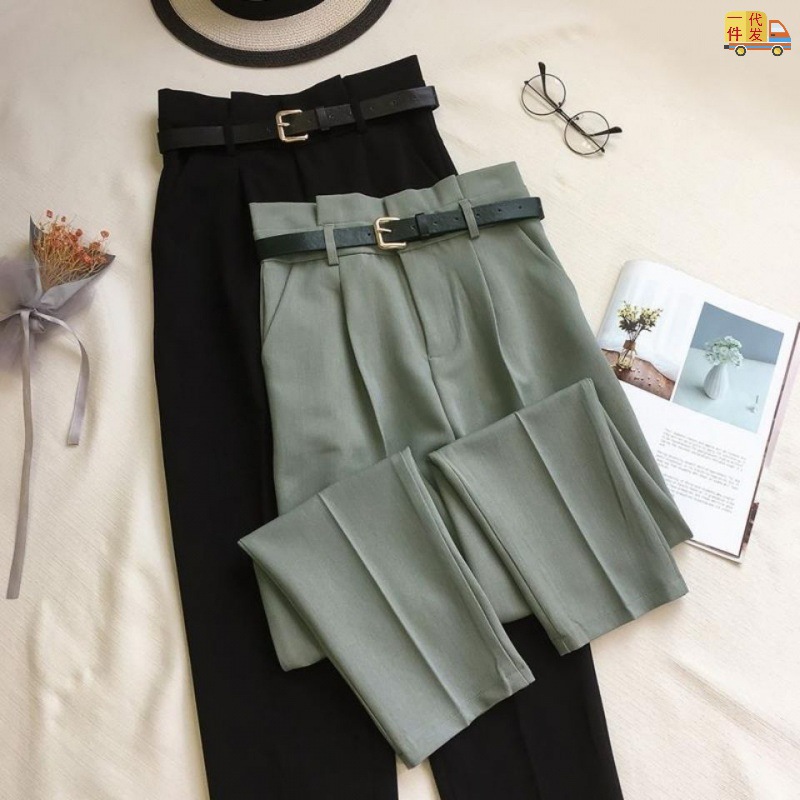 Casual Suit Trousers Flower Bud High Waist Cigarette Trousers