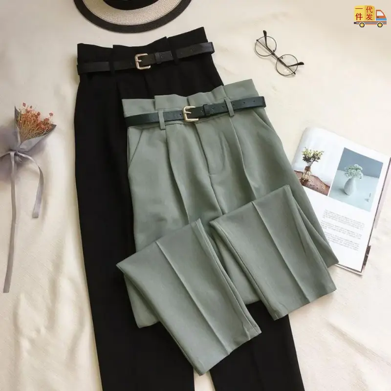 Casual Suit Trousers Flower Bud High Waist Cigarette Trousers