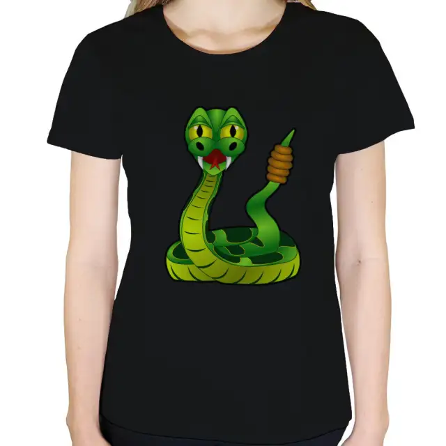 Women's Snake Print Crew Neck T Shirt Black - Shop at LoveMi