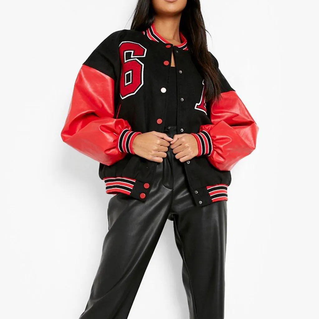 Autumn And Winter Women's Brushed Thick Jacket - Red Black
