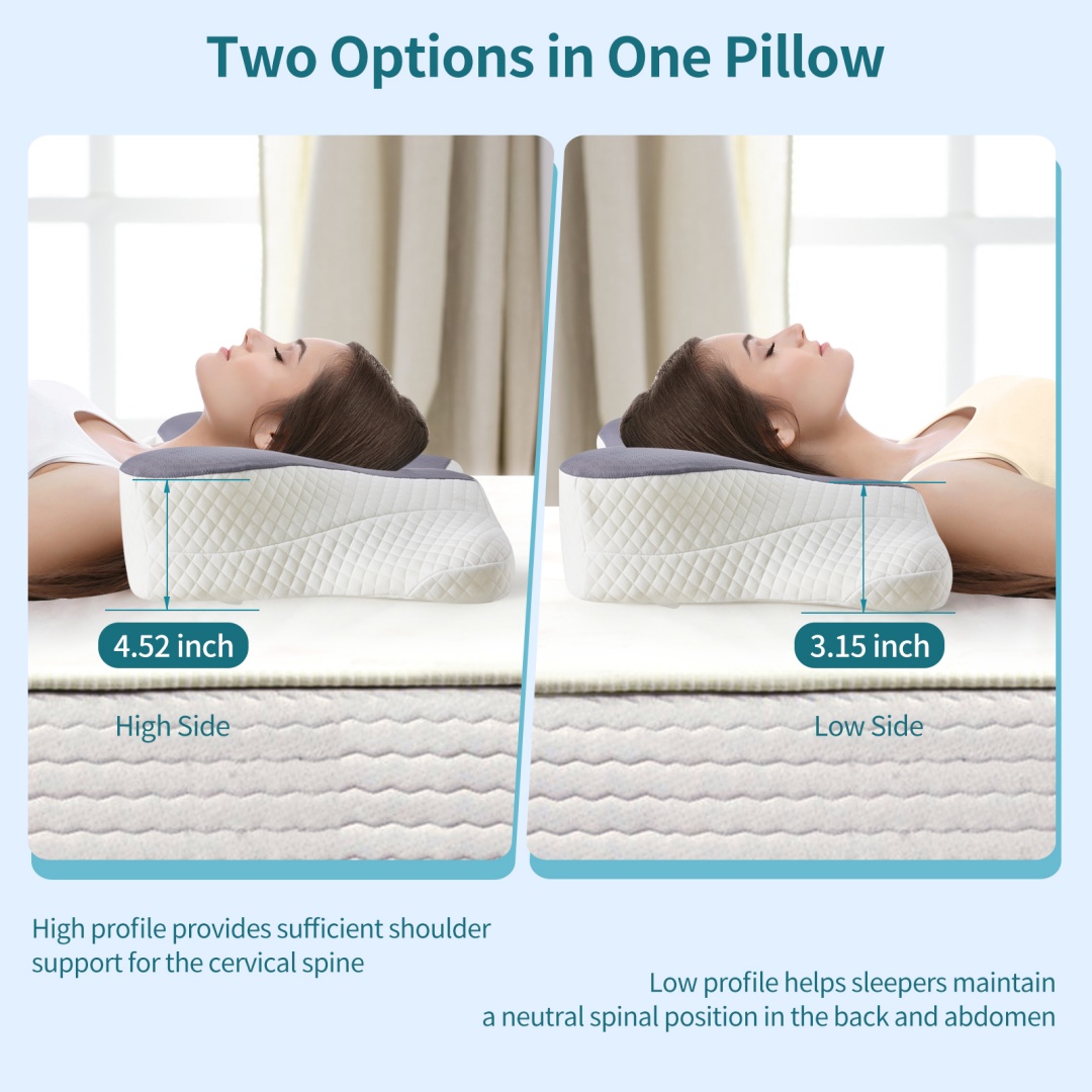 Cervical Neck Pillow, Cooling Ergonomic Memory Foam Pillows  Dual Height Orthopedic Support Contour Pillow For Side — foto 5