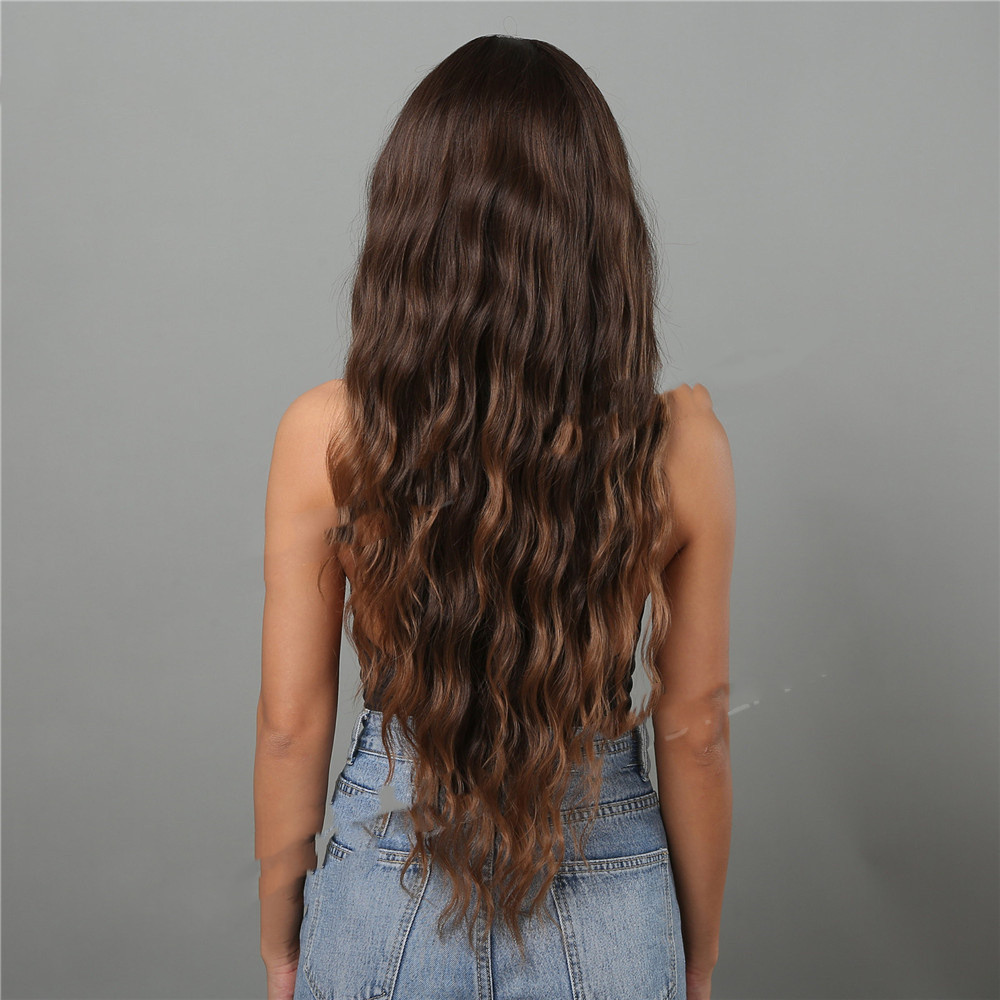 Dark Brown Dyed Light Brown Bangs Long Curly Hair Wigs Mechanism Headgear — foto 7