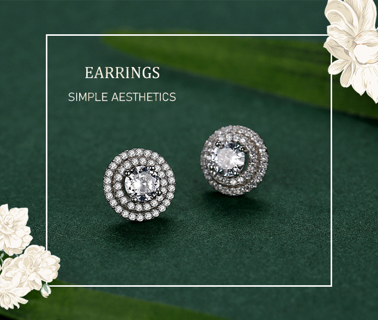 S925 Sterling Silver Light Luxury Round Full Diamond Earrings