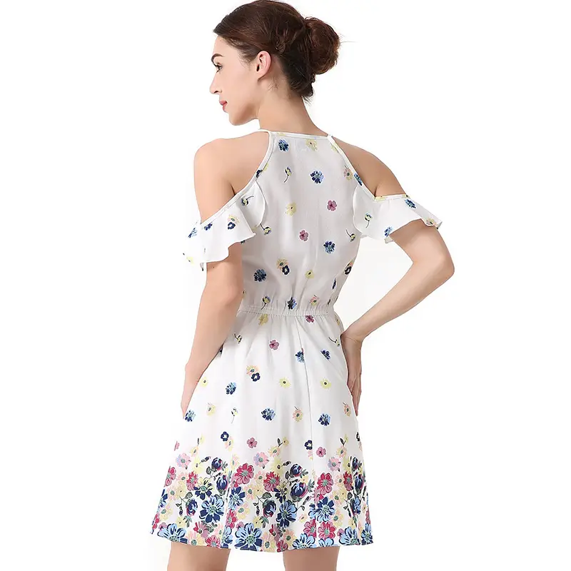 Sling V-neck Ruffled Floral Women Dress