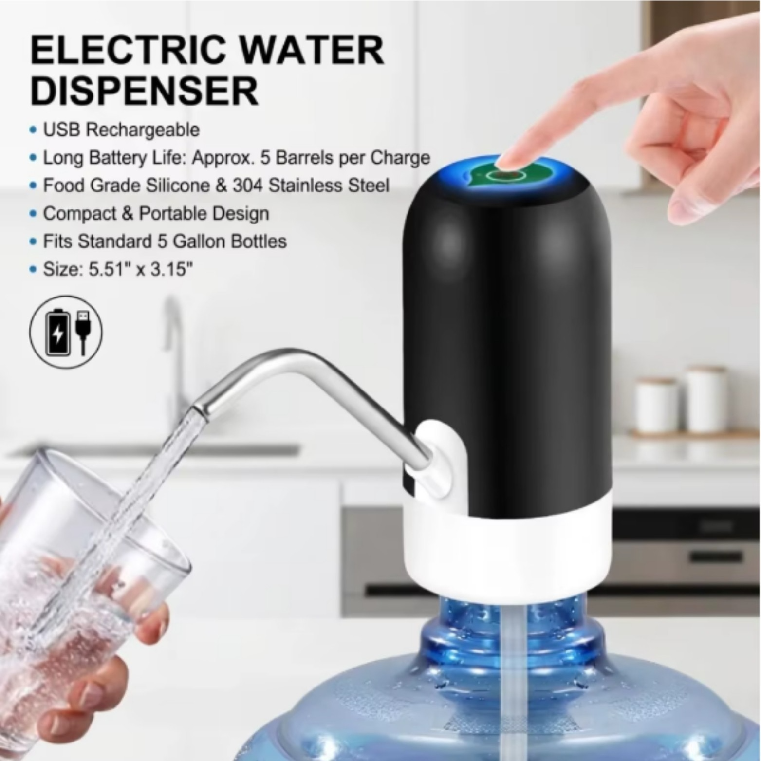 Electric Water Bottle  USB Rechargeable Automatic Drinking Water Dispenser