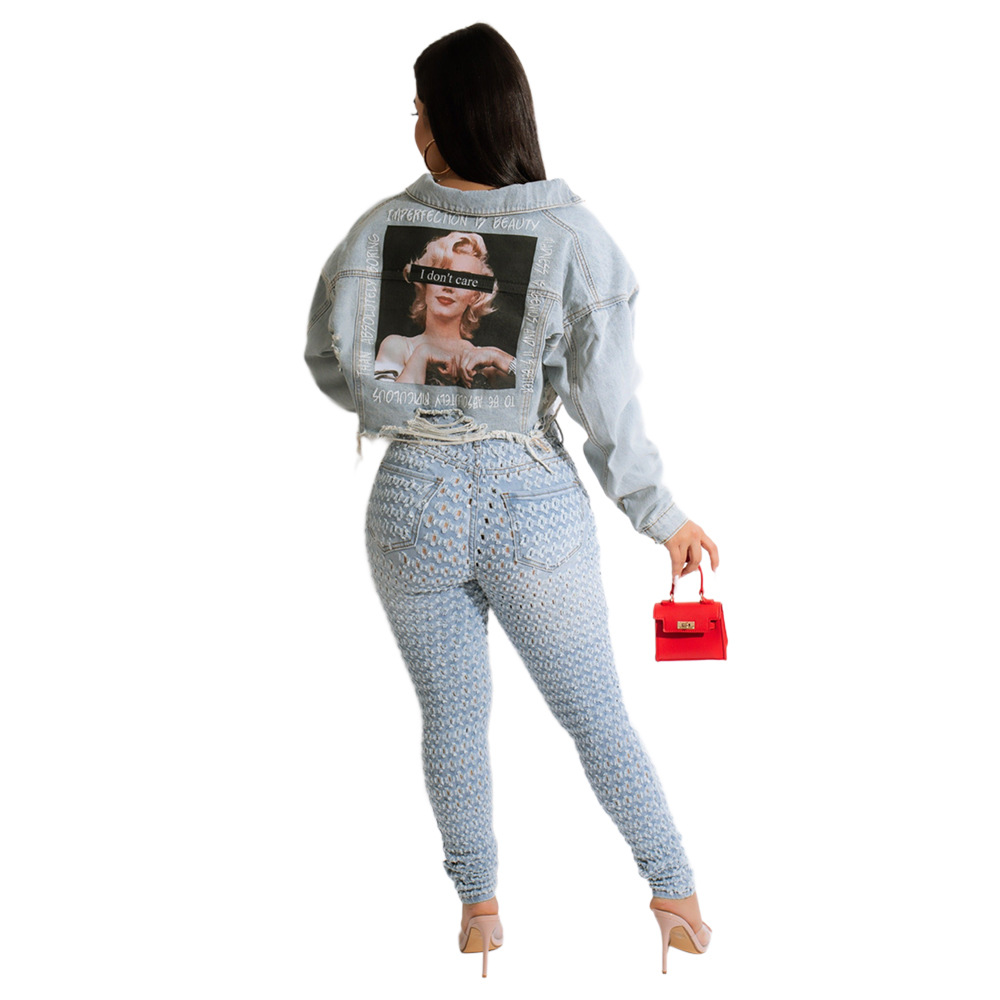 Fashion Hot Retro Everything With Personality Raw Edge Jacket Hot Painted Coat - 9