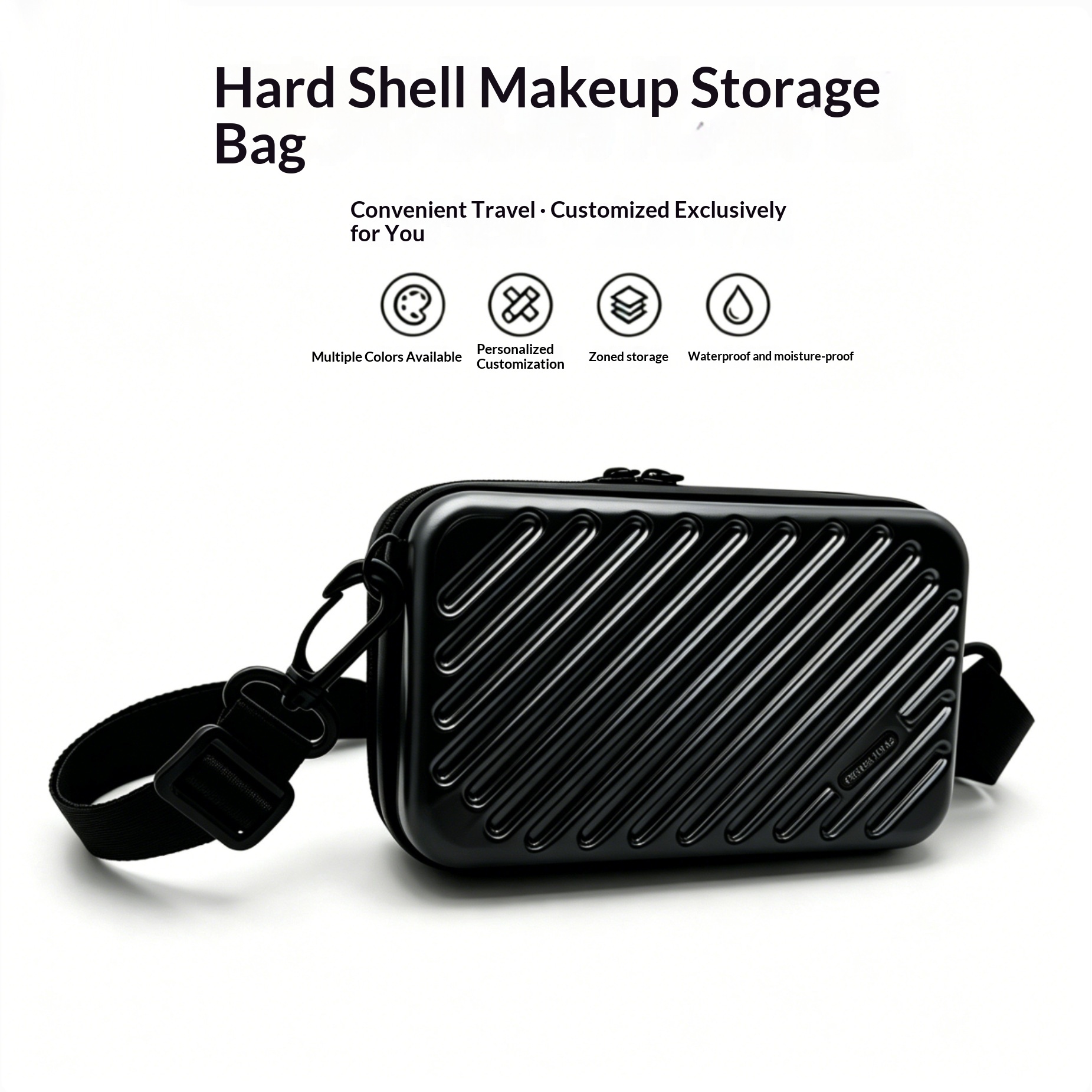 Trousse de toilette rigide à bandoulière · noire, 7 pouces