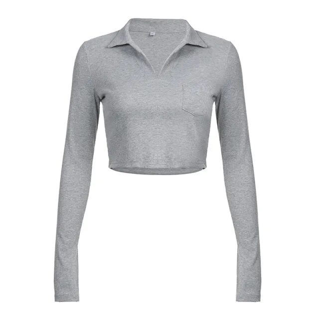 Basic Lapel Long Sleeved Shirt For Women Grey - Shop at LoveMi