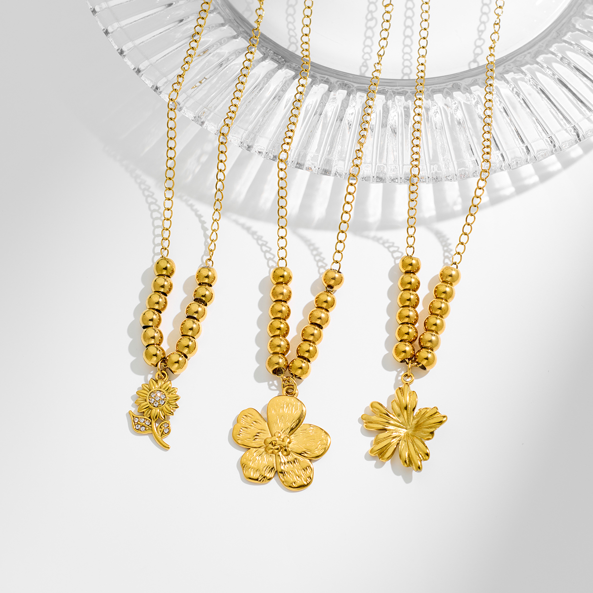 Stainless Steel Flower Series Inlaid With Rhinestone Pendant Necklace — view 3