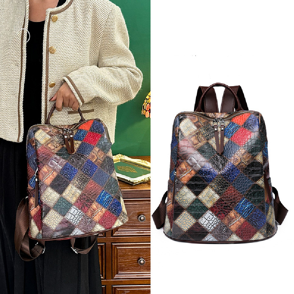 Title 4, Colored Mosaic Leather Pattern Backpack