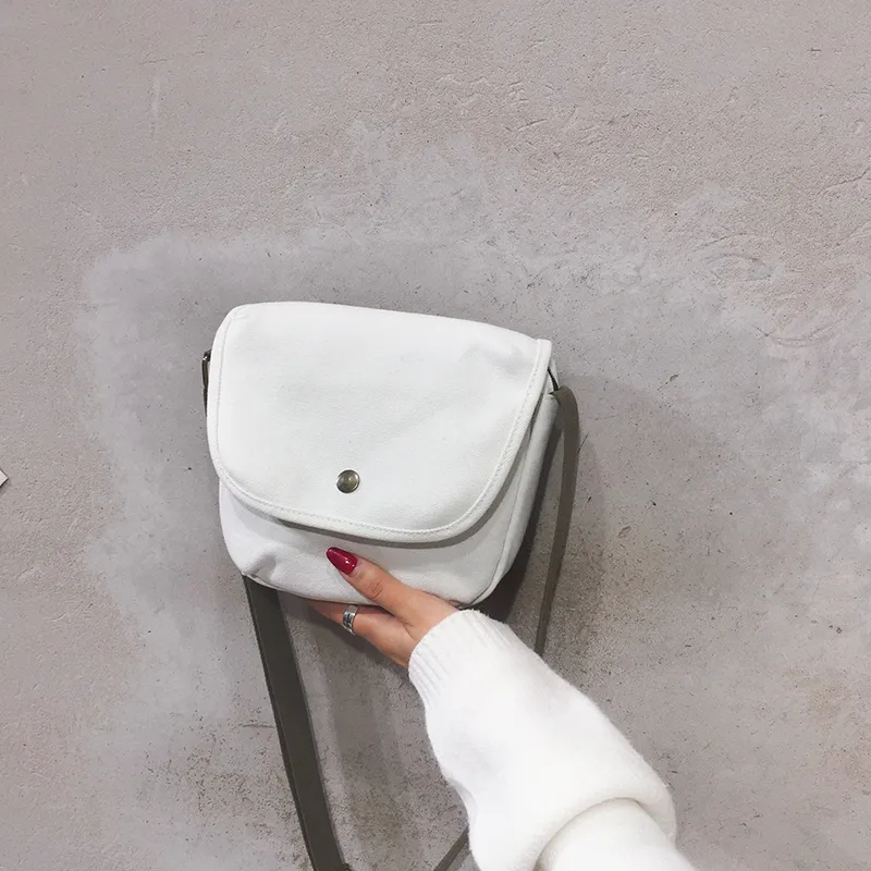 Retro Student Girl Canvas Crossbody Bag - White