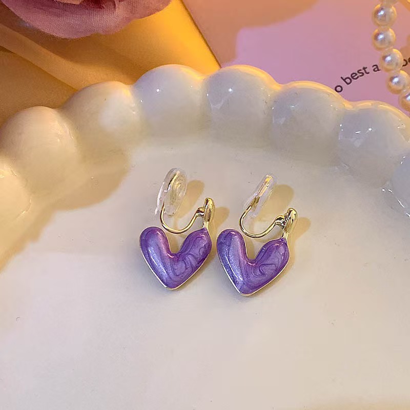 Blue Heart Fake Piercing Earrings For Women Elegant Ear Clips Fashion Jewelry