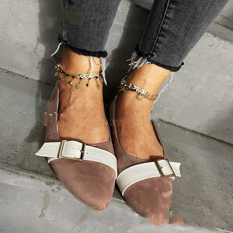 Fashion Flat Shoes With Pointed Elastic Belt Buckle