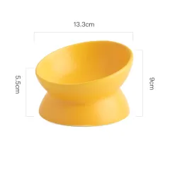 Pet Oblique Mouth High Foot Protection Cervical Vertebra Ceramic Bowl - Yellow - View 1
