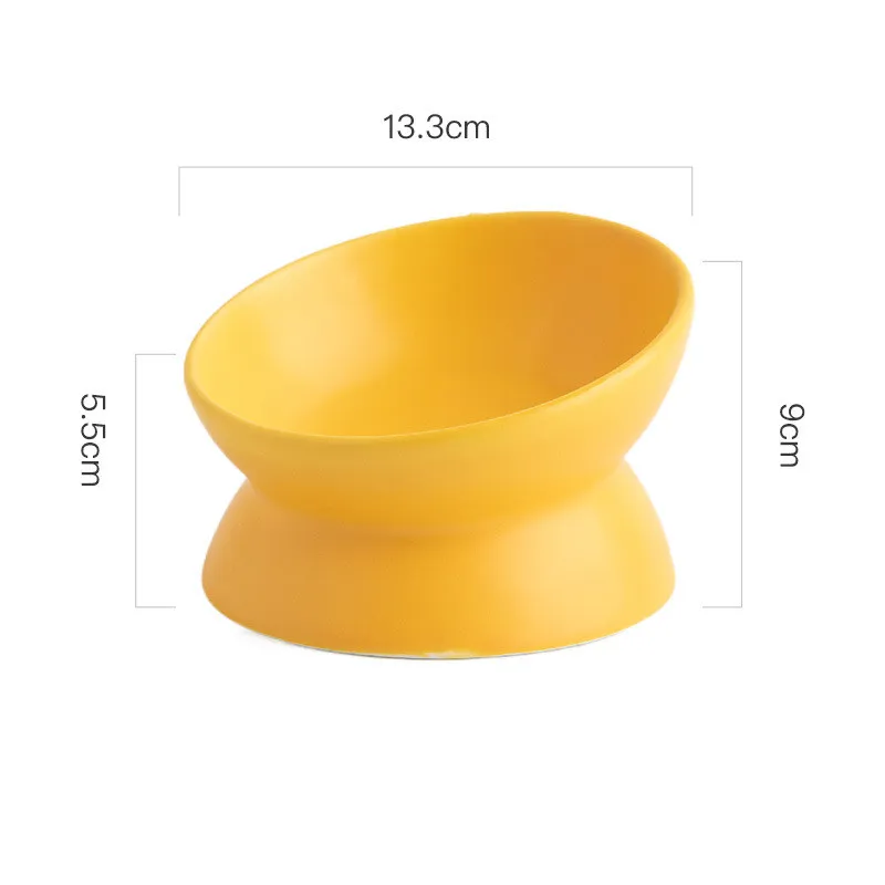 Pet Oblique Mouth High Foot Protection Cervical Vertebra Ceramic Bowl - Yellow