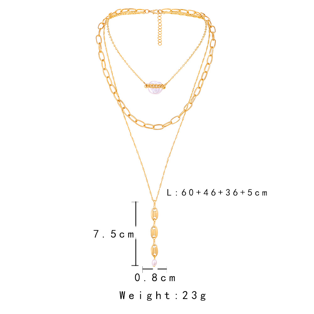 Title 1, Baroque Shaped Pearl Necklace Pig Nose Chain El...