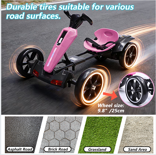 12V Electric Kids Pedal Go Kart, Folder Go Kart, Outdoor Ride On Toy With Adjustable Seat, 4 Non-Slip EVA Wheels For Boys And Girls For Age 3-6 Years Old