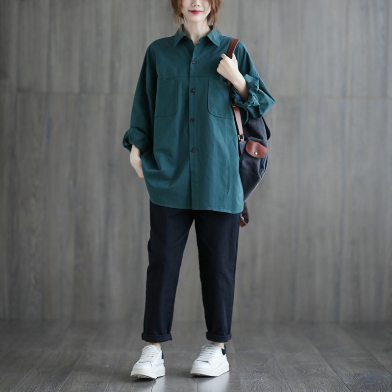 Title 2, Solid Color Long-sleeved Shirt Jacket Plus Size...