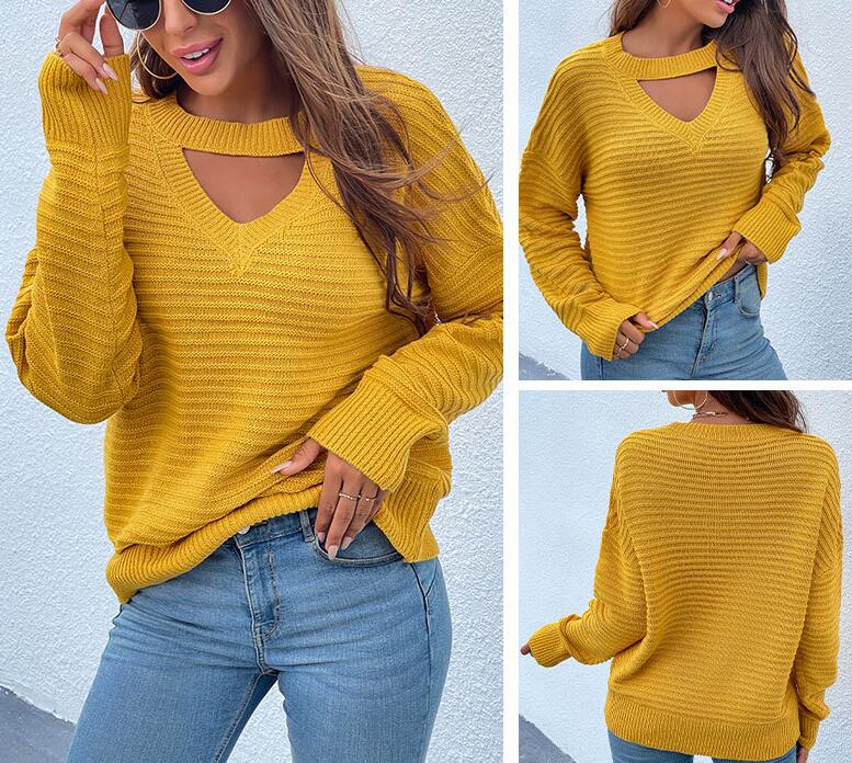 Fashion Women's Solid Color Sexy Hollow Sweater