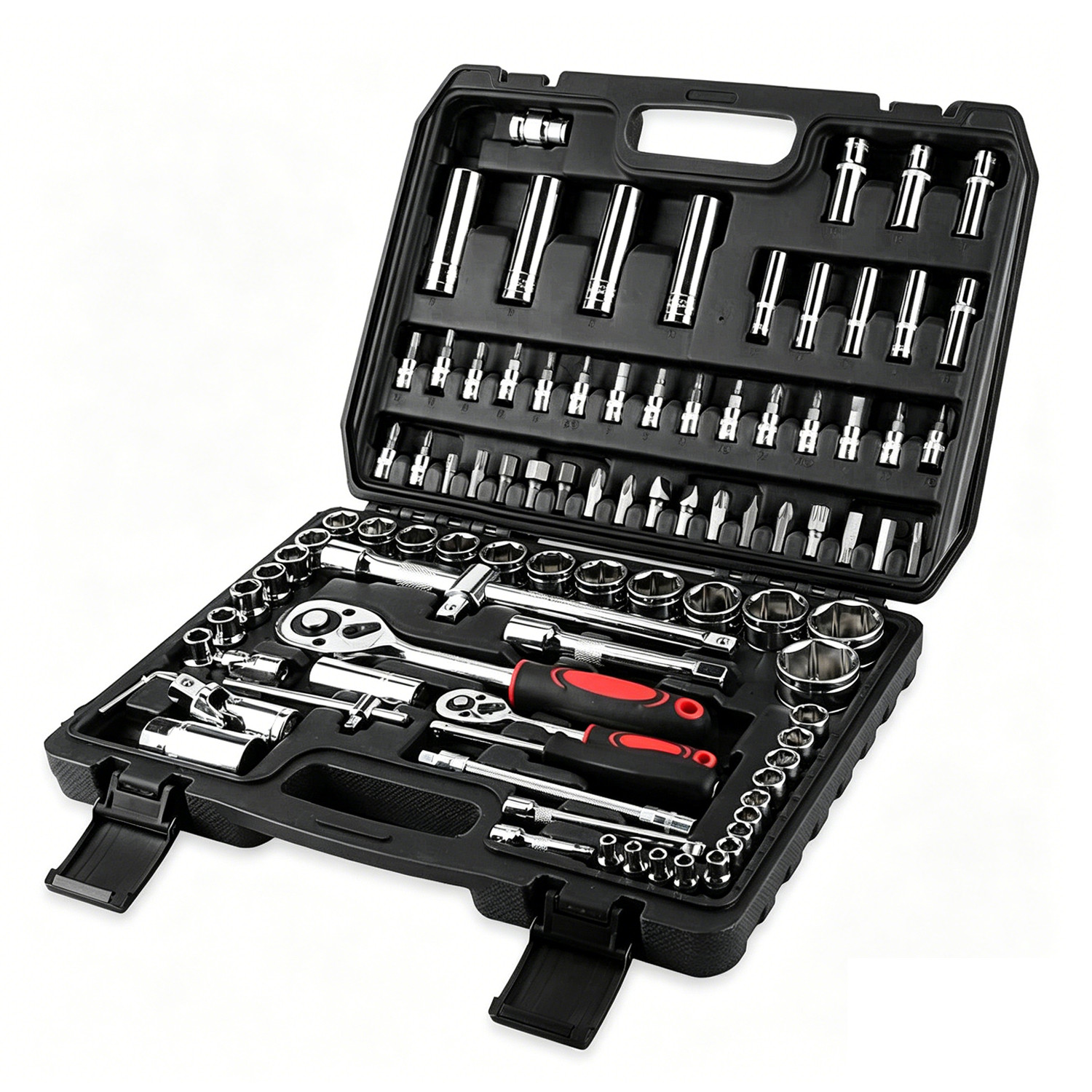94 Piece 1 2  & 1 4 Drive Socket Set Screwdriver Ratchet Bits Wrench Tool Kit — foto 3