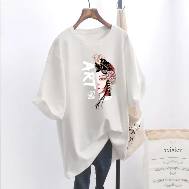 Loose Plus Size Women's Short Sleeve T shirt 6057White - Shop at LoveMi
