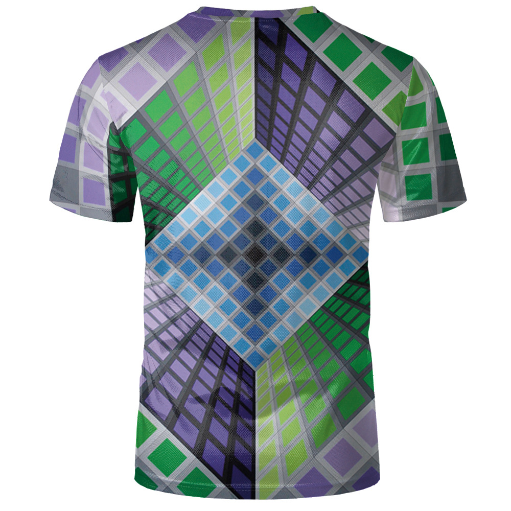 Title 3, Geometric Vertigo 3D Digital Printed Round Neck...