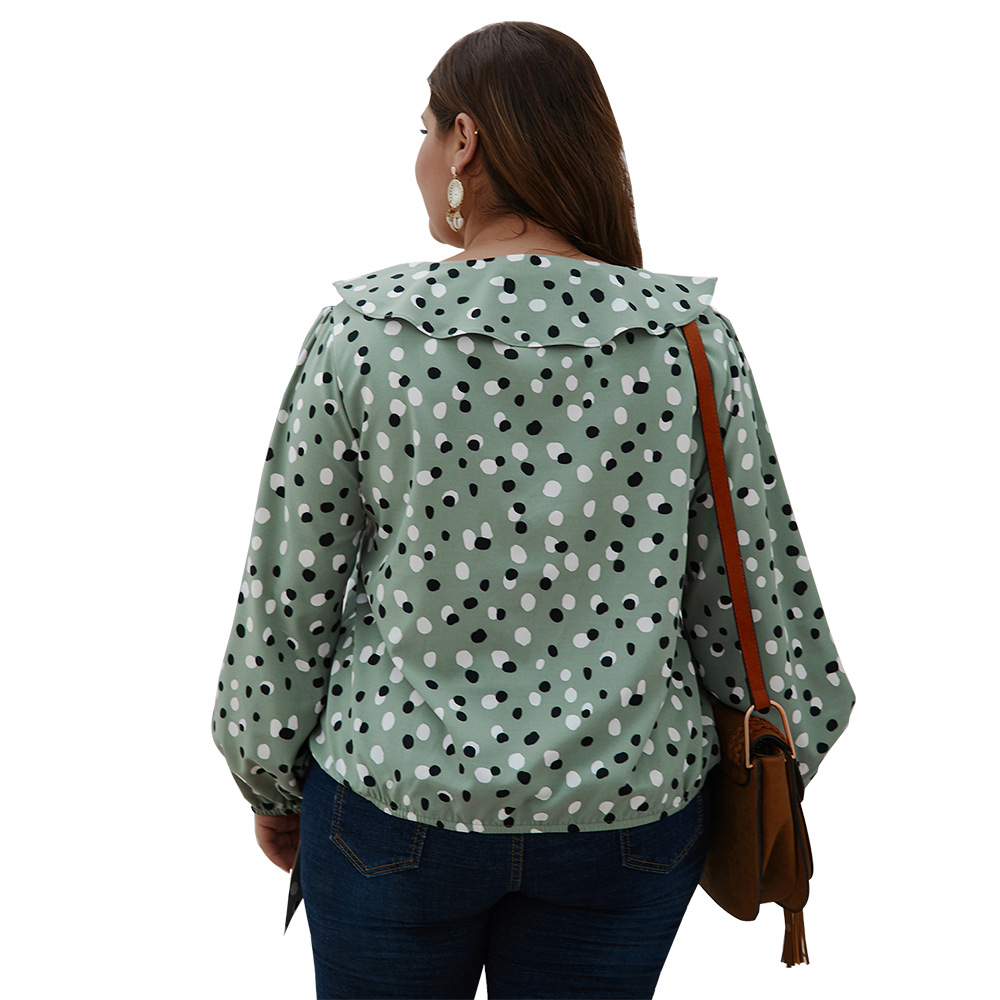 Polka Dot Ruffled Long-sleeved Top Shirt