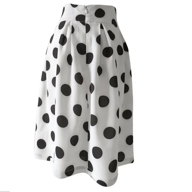 Ladies Fashion Polka Dot Slim Half Body Pleated Puff Skirt - White