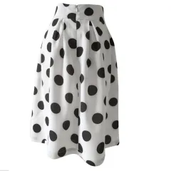 Ladies Fashion Polka Dot Slim Half Body Pleated Puff Skirt - White - View 1