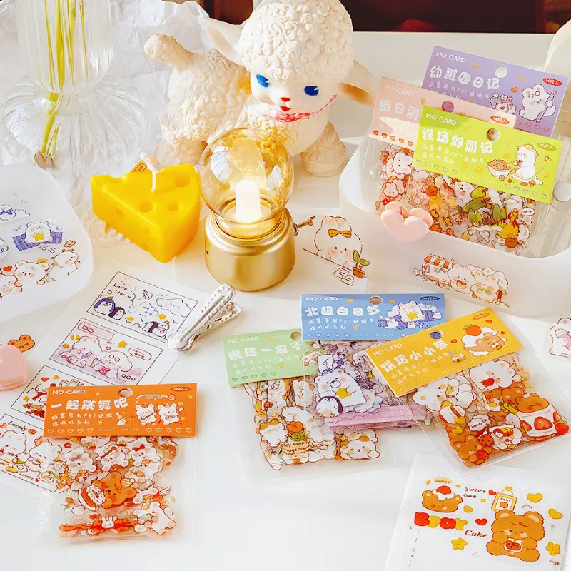 Cute Cartoon Animal Bear Rabbit Diary PET Waterproof Stickers