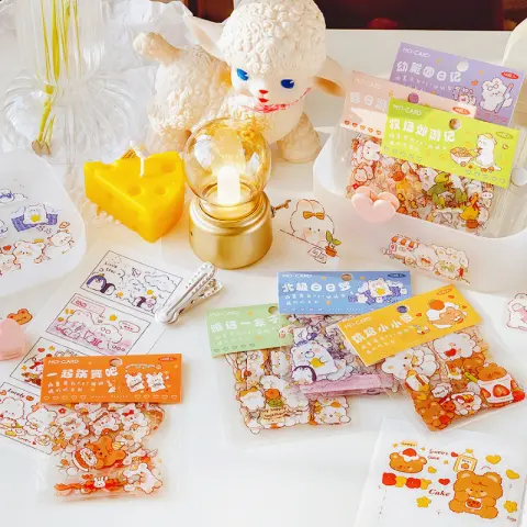 Cute Cartoon Animal Bear Rabbit Diary PET Waterproof Stickers