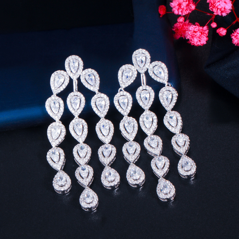 Title 3, Water Drop Long Needle Zircon Bridal Tassel Ear...