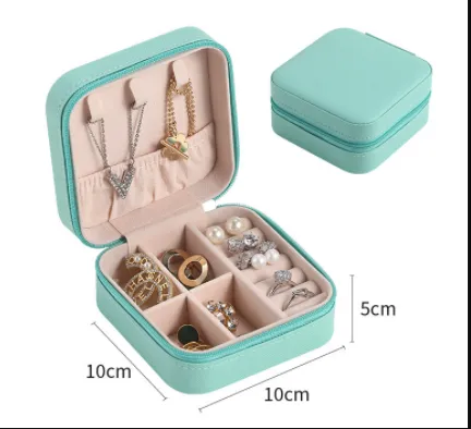 Creative travel portable jewelry box earrings earrings jewelry storage box leather small jewelry bag Blue A - Shop at LoveMi