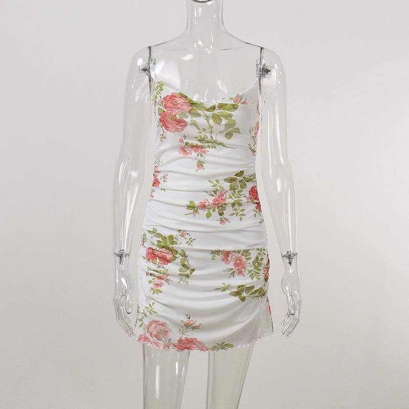 European Wind Sling Mesh Vintage Flower Dress White - Shop at LoveMi